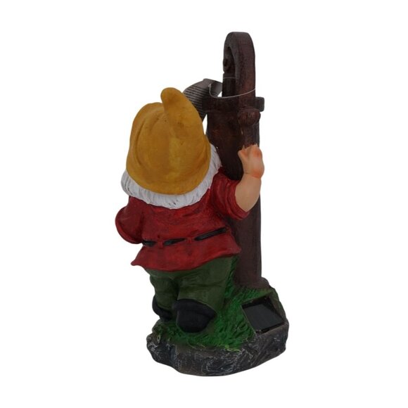Garden Gnome with Solar Light & LED Water Pump – 10" Resin Statue, Broken/Damage - Picture 7 of 8